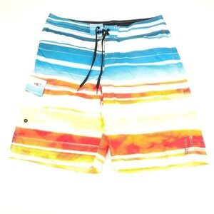 O'Neill Boardshorts Mens 34 x 11 Sunset Stripes Swim‎ Trunks Bathing Suit Surf